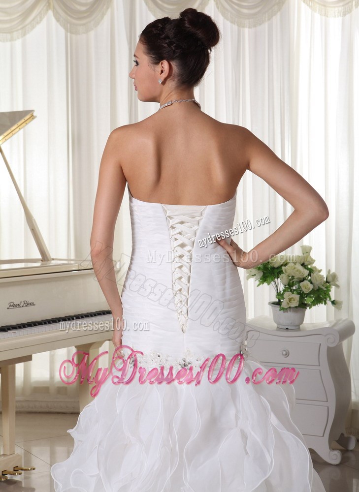 Diamonds Appliques and Ruffles Decorated Brush Train Dresses for Wedding