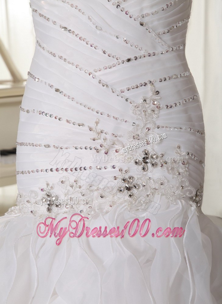 Diamonds Appliques and Ruffles Decorated Brush Train Dresses for Wedding