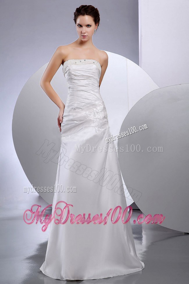 Jewelry and Ruching Decorated Column Bridal Gown For All Beauties