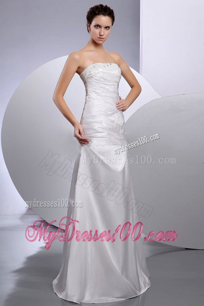 Jewelry and Ruching Decorated Column Bridal Gown For All Beauties