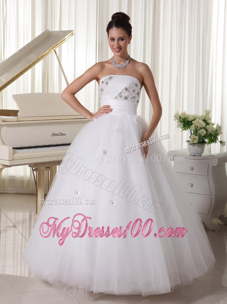 Cute Ruching and Beaded Small Flowers Decorated Tulle Dresses for Brides