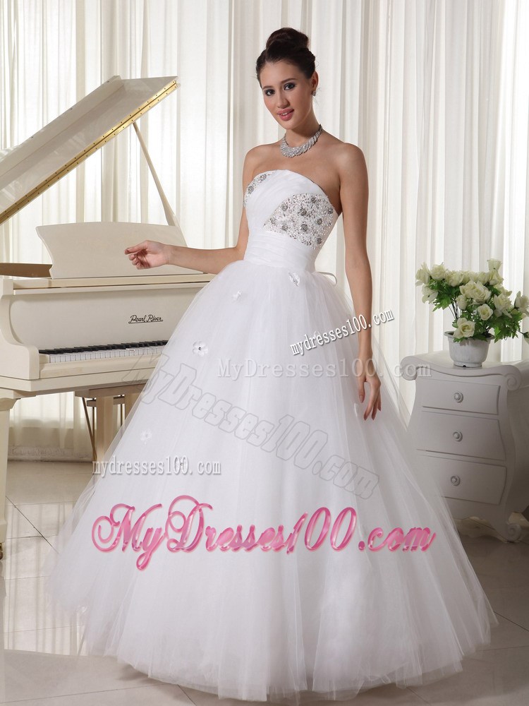 Cute Ruching and Beaded Small Flowers Decorated Tulle Dresses for Brides