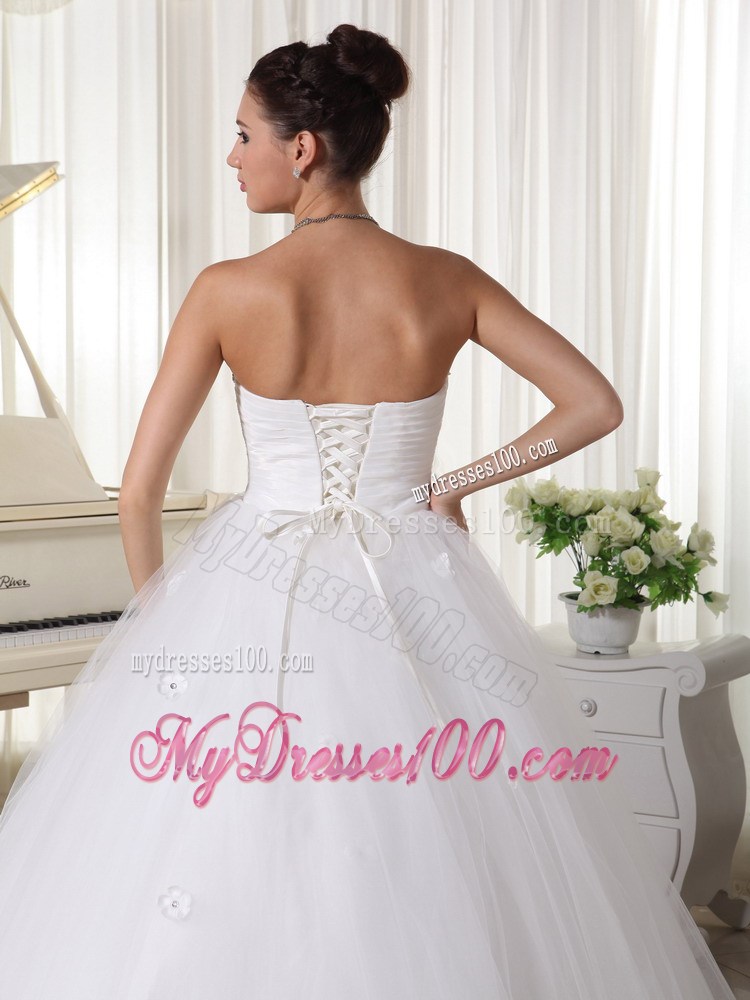 Cute Ruching and Beaded Small Flowers Decorated Tulle Dresses for Brides