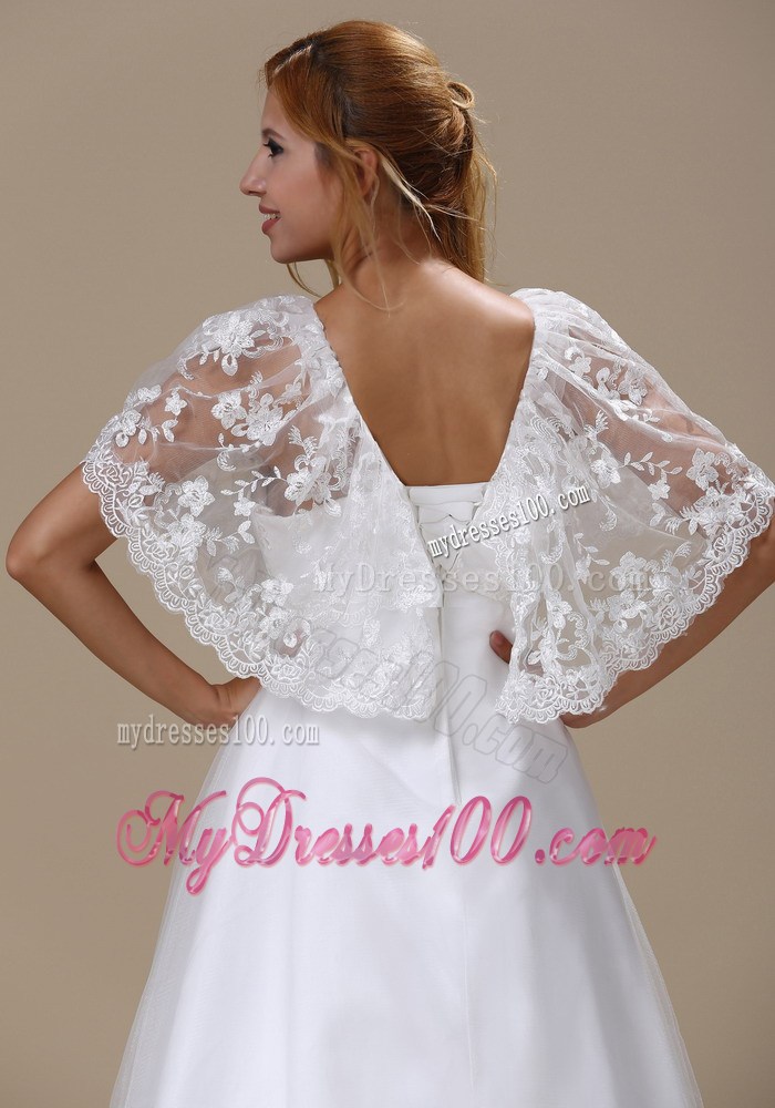V-neck Brush Train Wedding Dresses with Butterfly Short Sleeves