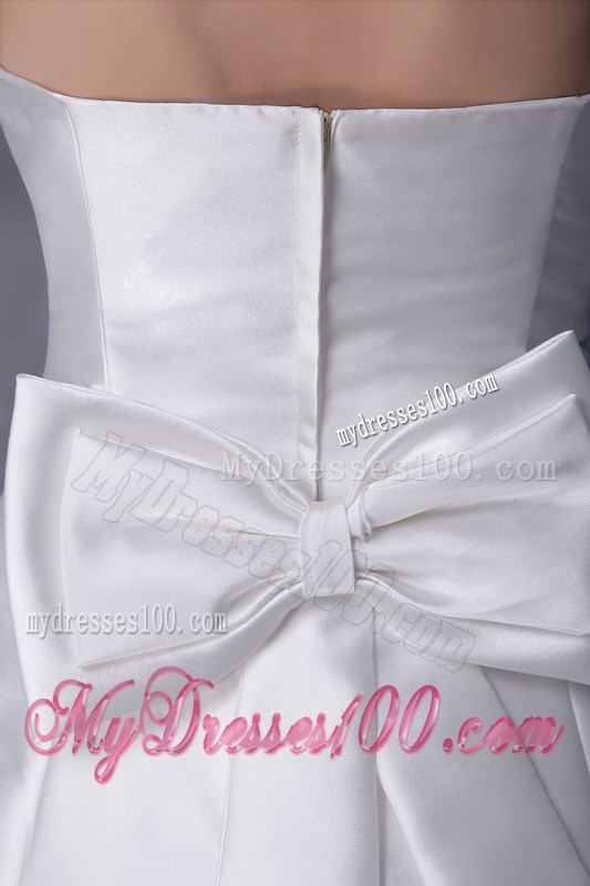 Strapless Ruffles Beaded and Bowknot White Wedding Gown Chapel Train