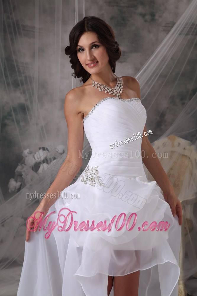 High Low Pick-ups Ruche and Appliques Decorated Sweep Train Bridal Gowns