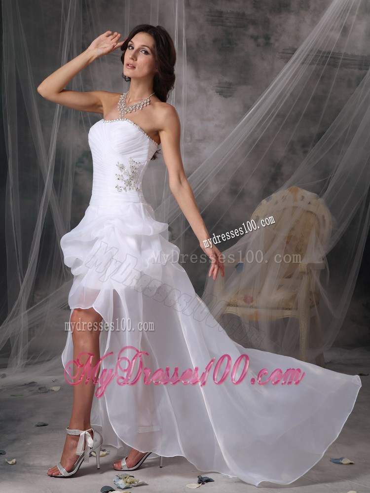 High Low Pick-ups Ruche and Appliques Decorated Sweep Train Bridal Gowns