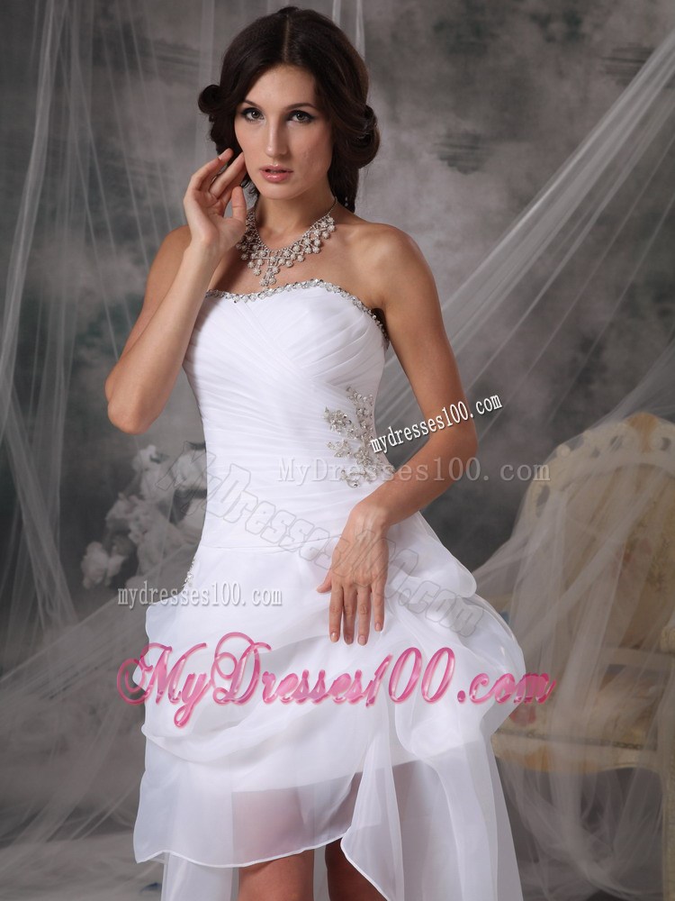 High Low Pick-ups Ruche and Appliques Decorated Sweep Train Bridal Gowns