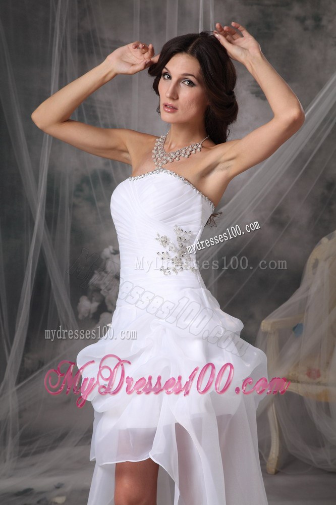 High Low Pick-ups Ruche and Appliques Decorated Sweep Train Bridal Gowns