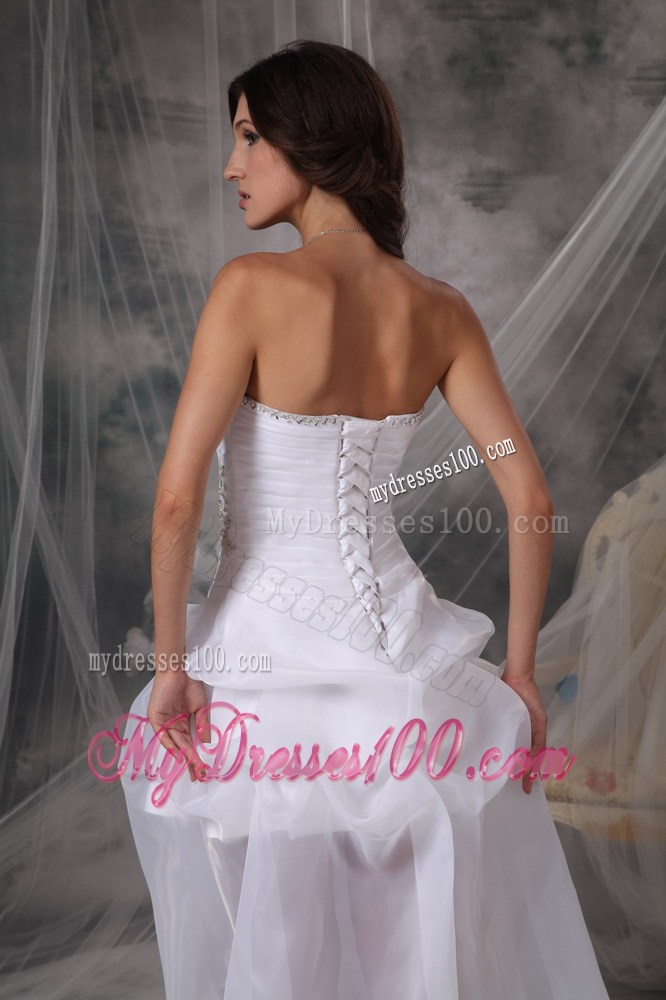High Low Pick-ups Ruche and Appliques Decorated Sweep Train Bridal Gowns