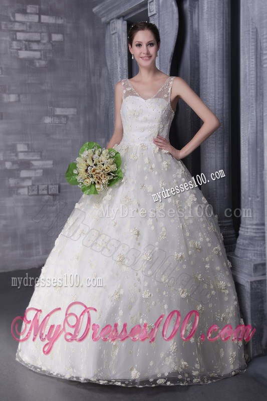 Pretty Straps Ball Gown Floor Length White Wedding Dress Zipper Up