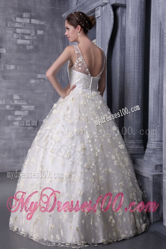 Pretty Straps Ball Gown Floor Length White Wedding Dress Zipper Up