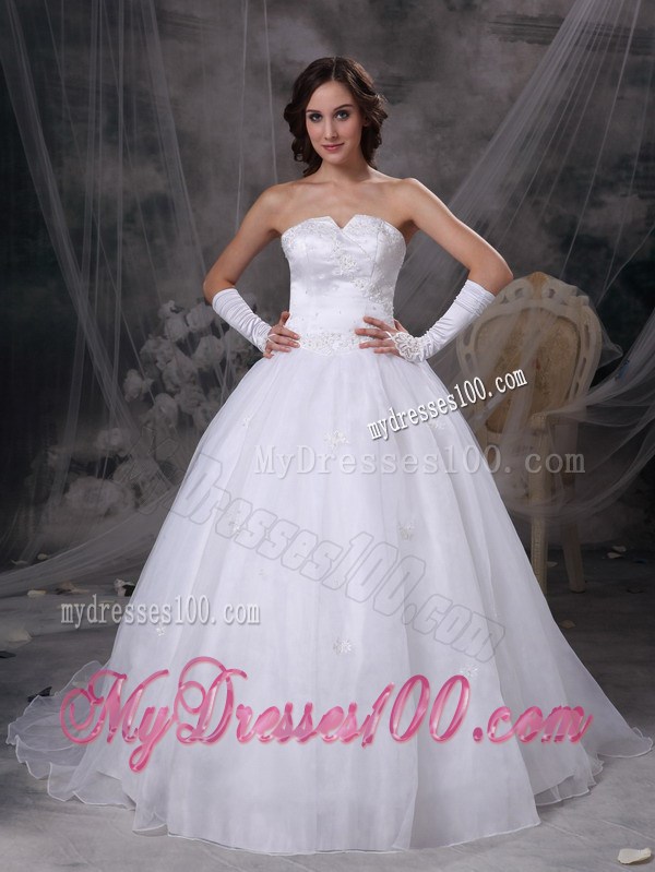 Appliques Split Neckline Brush Train Wedding Gowns with Puffy Skirt For Lady