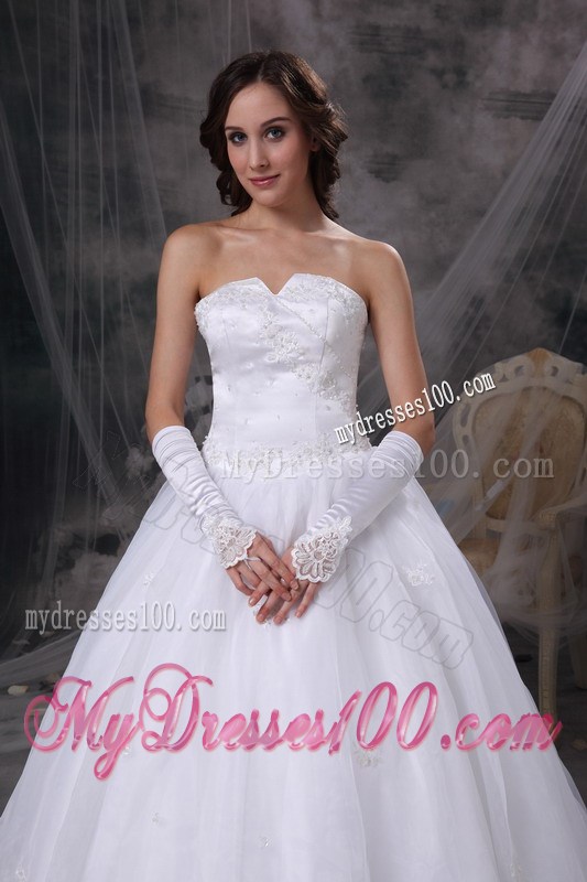 Appliques Split Neckline Brush Train Wedding Gowns with Puffy Skirt For Lady
