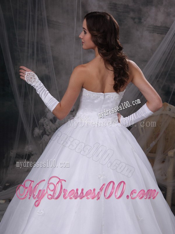 Appliques Split Neckline Brush Train Wedding Gowns with Puffy Skirt For Lady