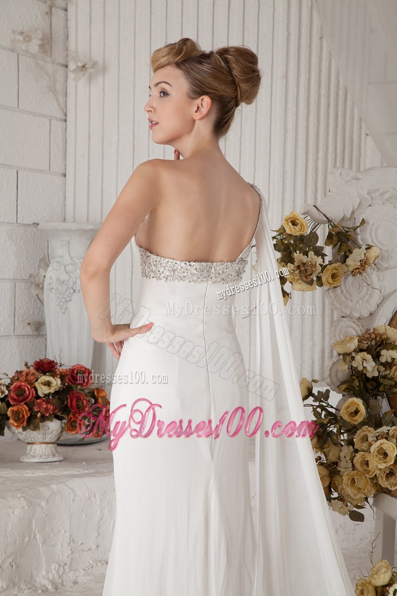 Beaded Single Shoulder Bridal Dresses with Slit and Watteau Train
