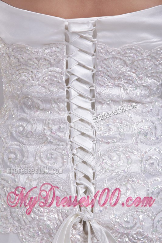 Empire Court Train Wedding Gown in White with Appliques Ruffles