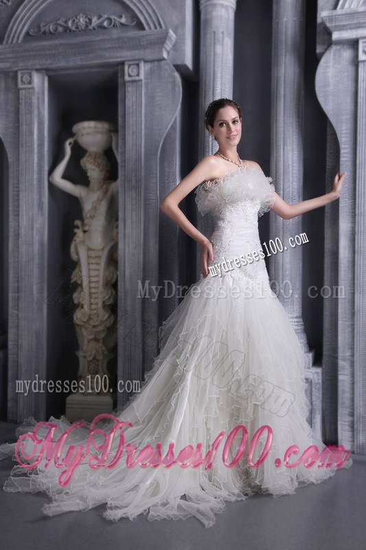 Modernistic Zipper Up White Wedding Gown Mermaid Organza Ruffles