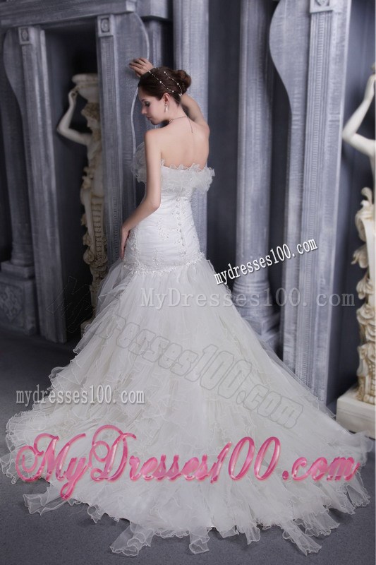 Modernistic Zipper Up White Wedding Gown Mermaid Organza Ruffles