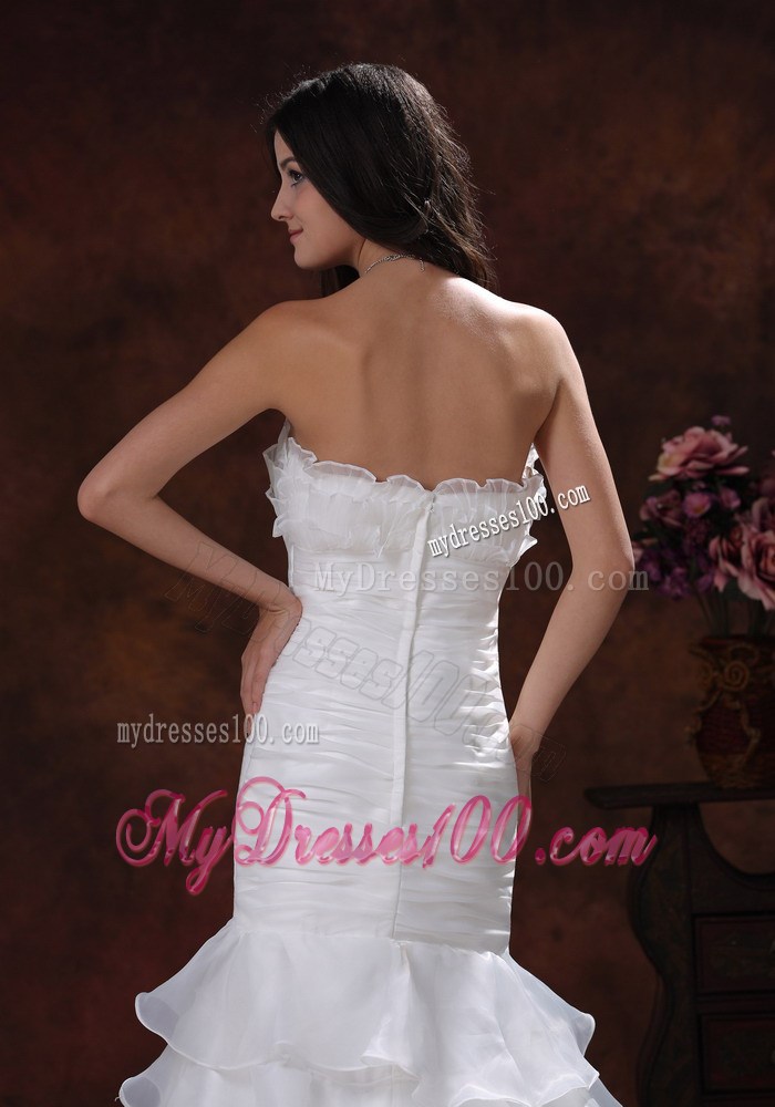 Ruffled Layers Ruching and Handle Flowers Wedding Gowns with Brush Train