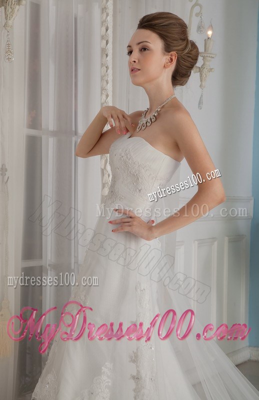 Wonderful Strapless Chapel Train Wedding Dress with Appliques