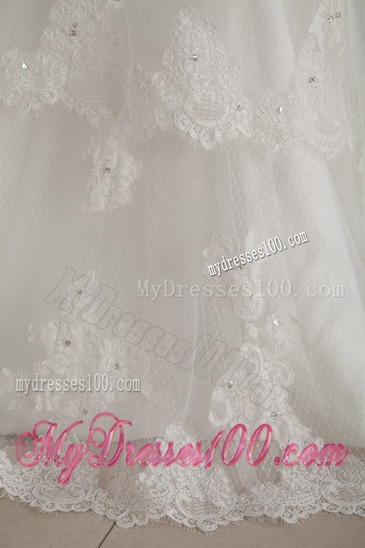 Wonderful Strapless Chapel Train Wedding Dress with Appliques