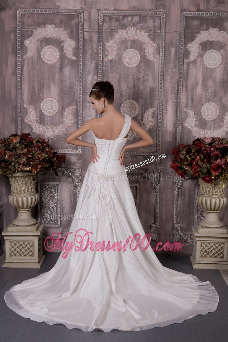 Appliqued Half Bowknot Accent One Shoulder Court Wedding Dresses