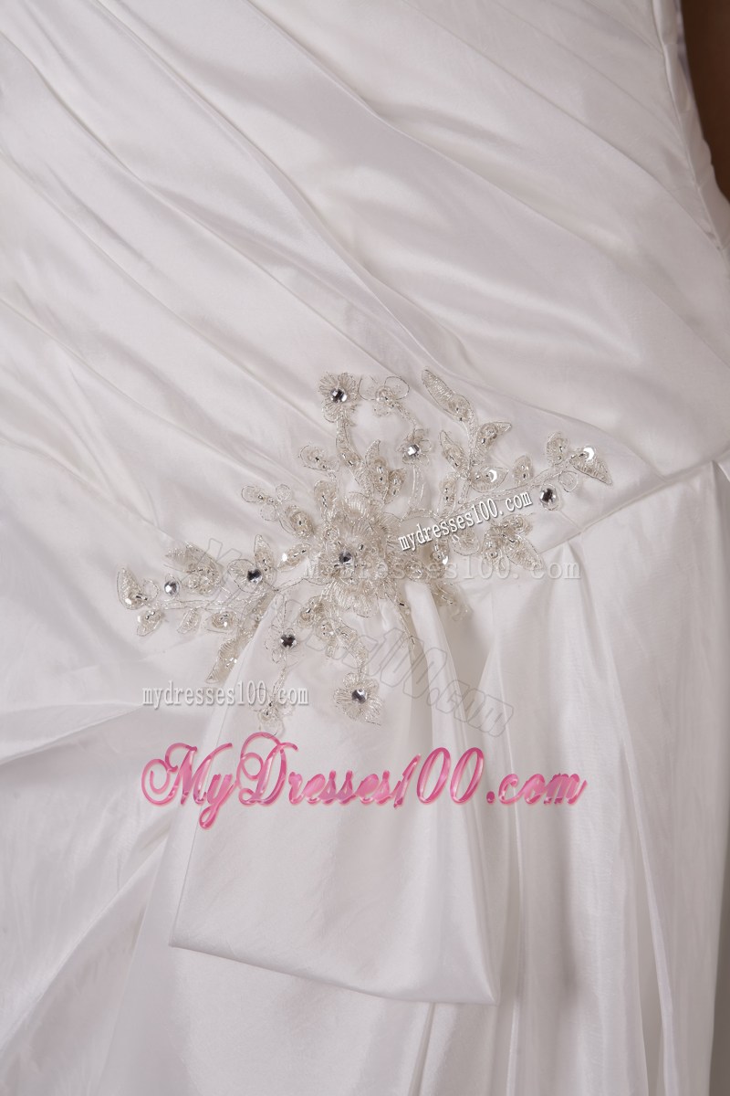Appliqued Half Bowknot Accent One Shoulder Court Wedding Dresses