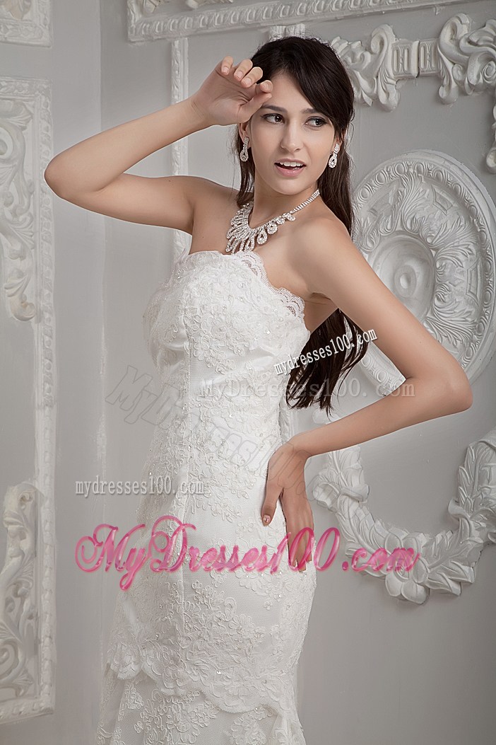 Ivory Lace and Satin Mermaid Wedding Dresses with Brush Train
