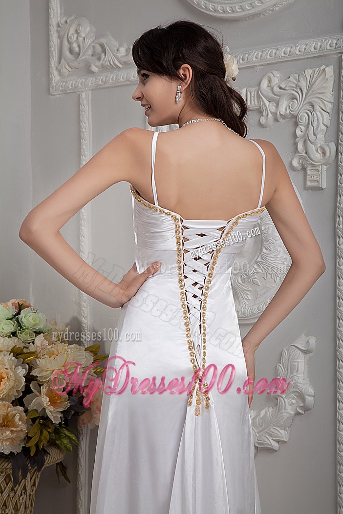 High Slit Brush Train Bridal Dresses with Beading and Spaghetti Straps