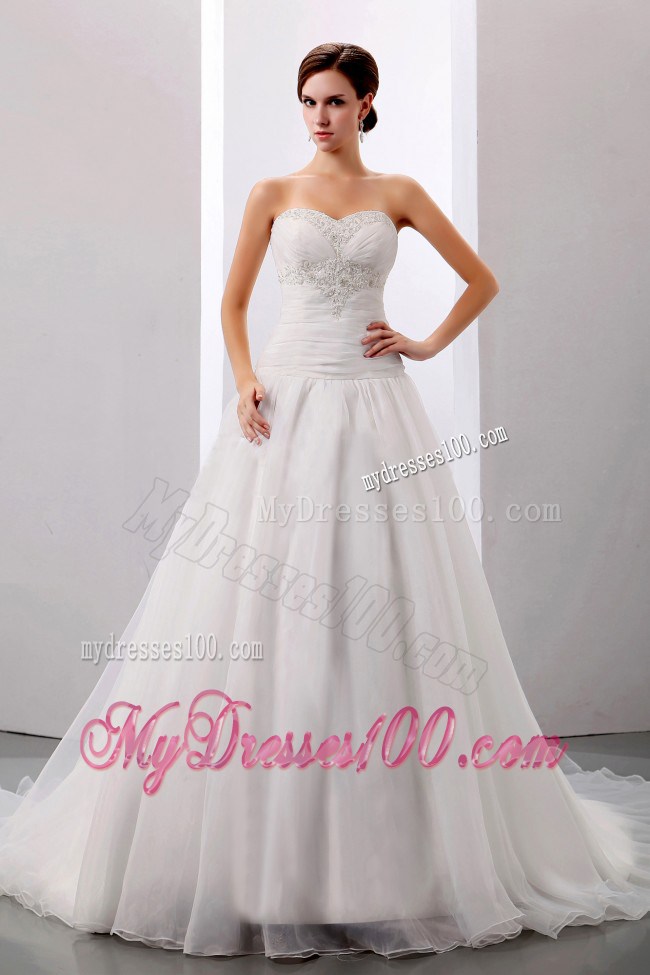 Diamonds and Ruching Decorated Dresses for Brides with Court Train For Lady