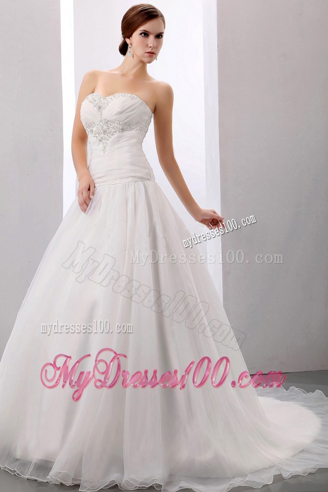 Diamonds and Ruching Decorated Dresses for Brides with Court Train For Lady