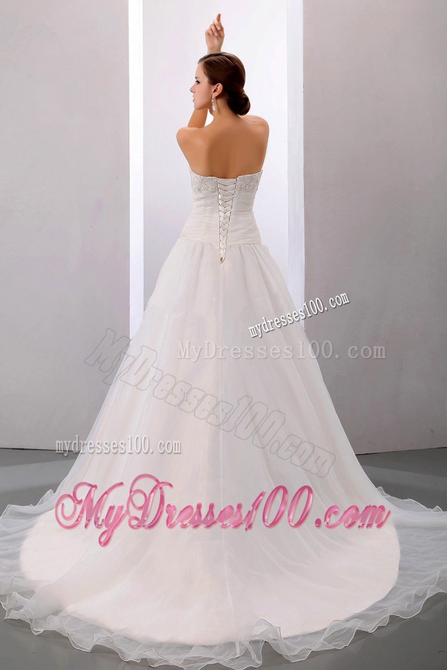 Diamonds and Ruching Decorated Dresses for Brides with Court Train For Lady