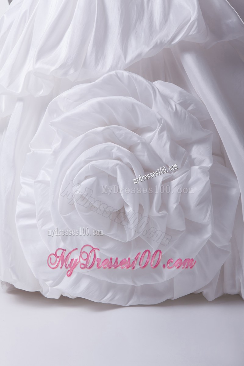 Off The Shoulder Court Train Wedding Bridal Gowns with A Big Rolling Flower