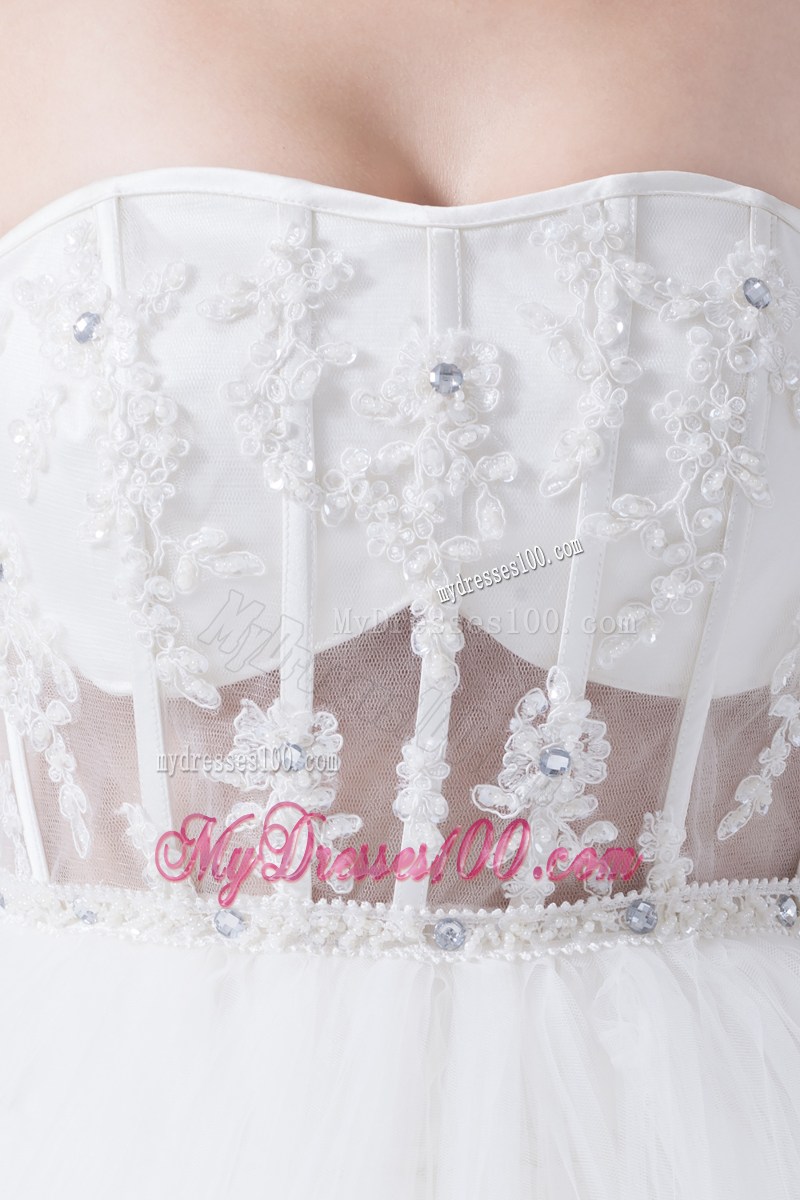 Appliques and Diamonds Ruffled Layers Dresses for Wedding with Sheer Back