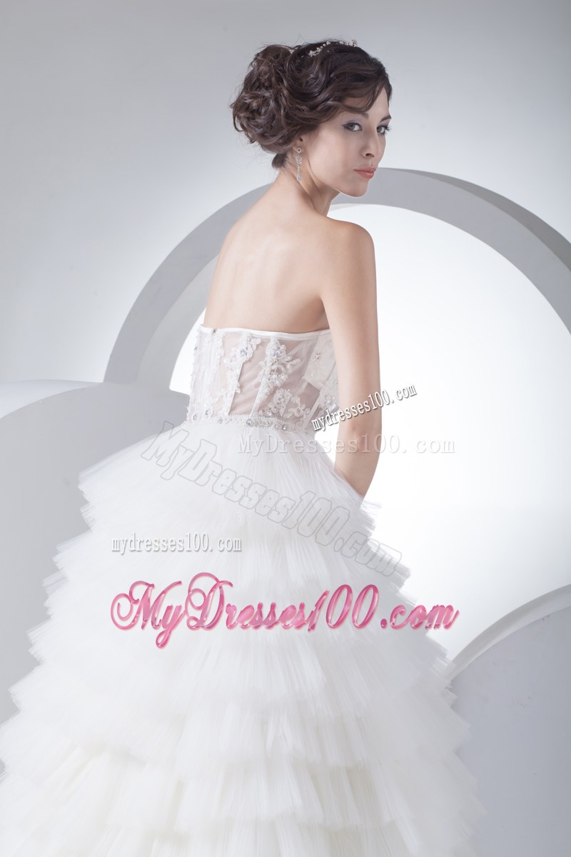 Appliques and Diamonds Ruffled Layers Dresses for Wedding with Sheer Back