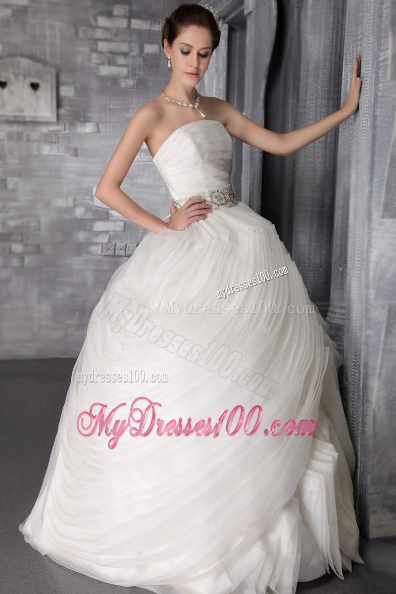 Layers Puffy Strapless Bridal Dress with Beading Sash For Ladies