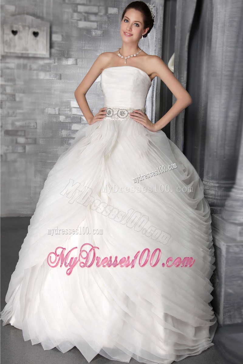 Layers Puffy Strapless Bridal Dress with Beading Sash For Ladies