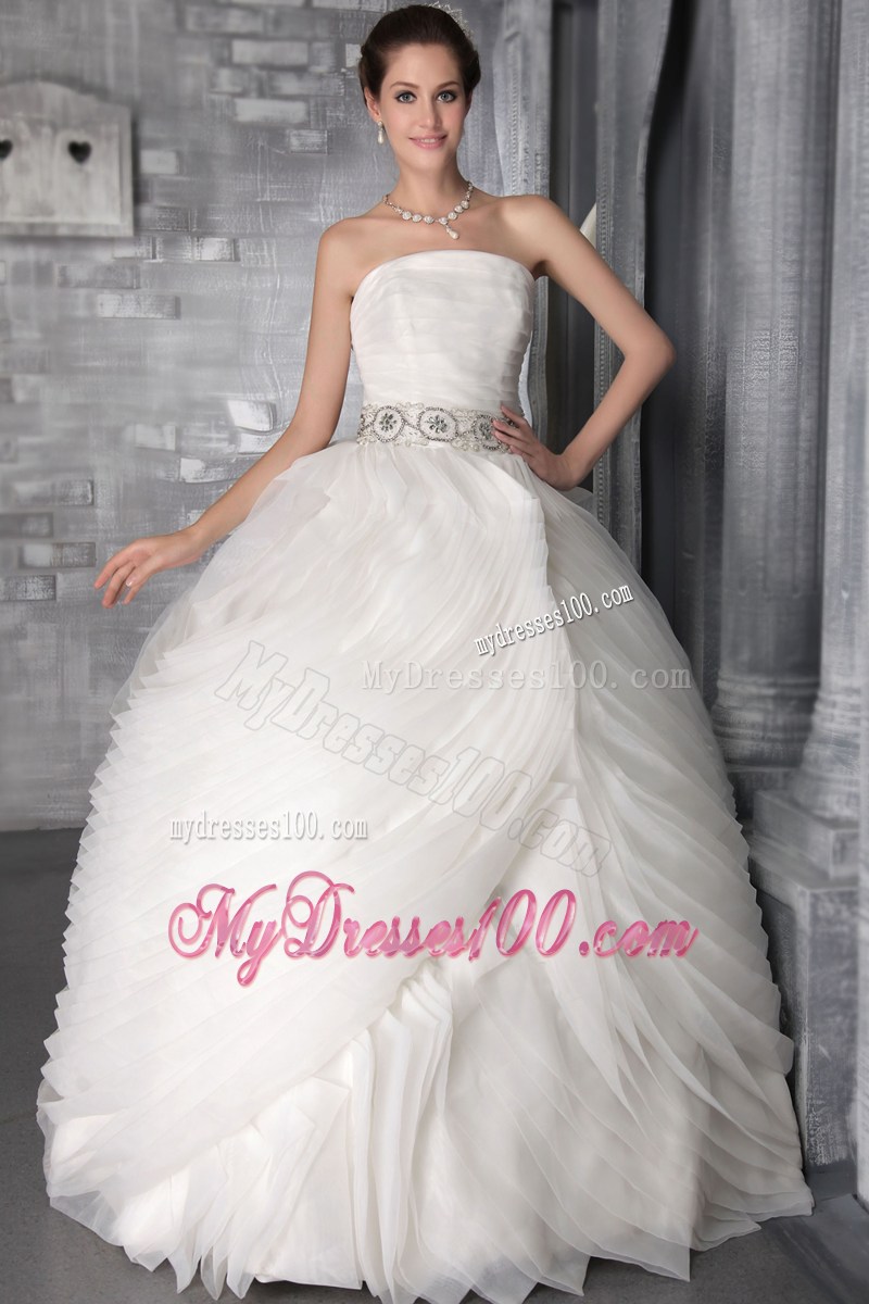 Layers Puffy Strapless Bridal Dress with Beading Sash For Ladies