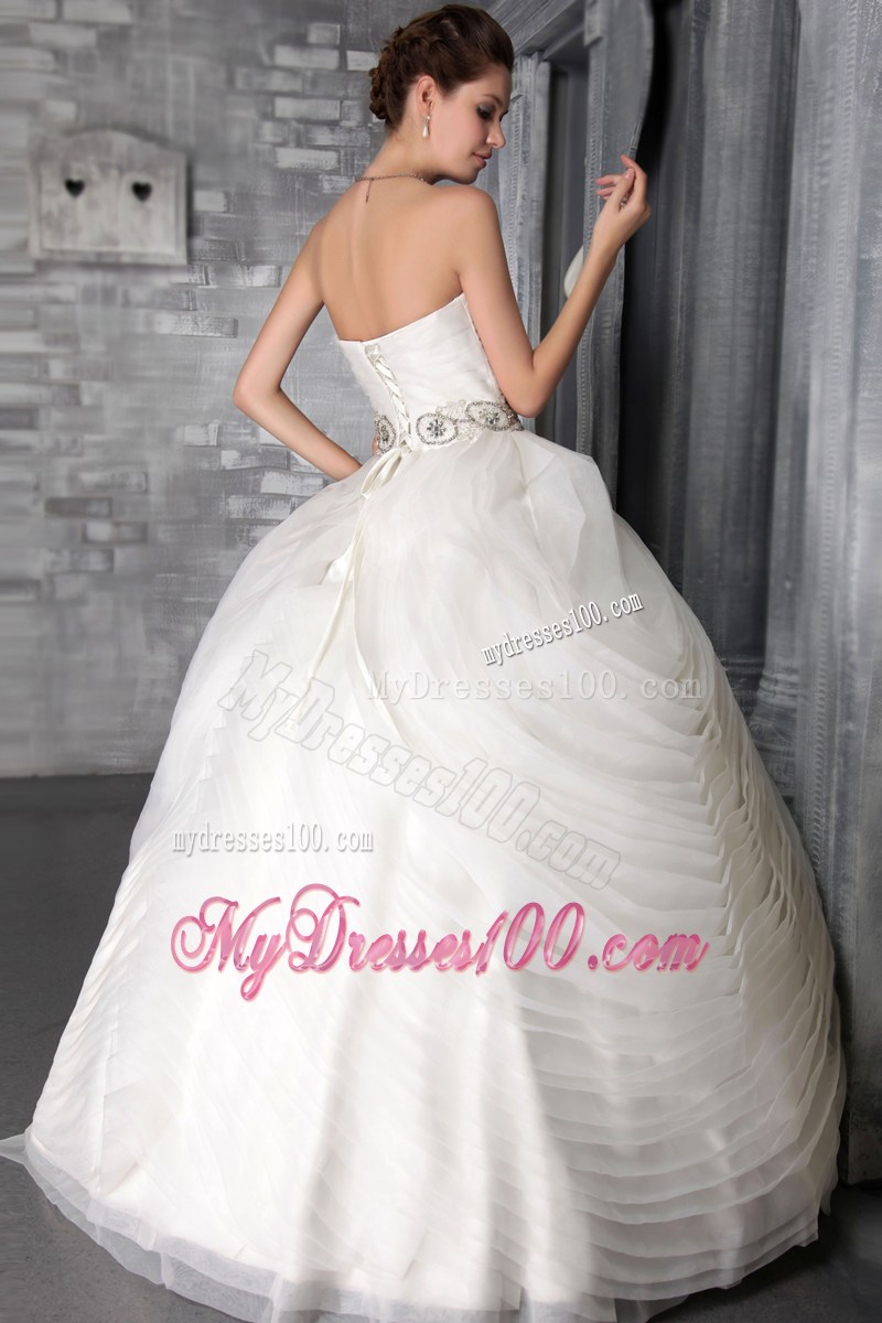 Layers Puffy Strapless Bridal Dress with Beading Sash For Ladies