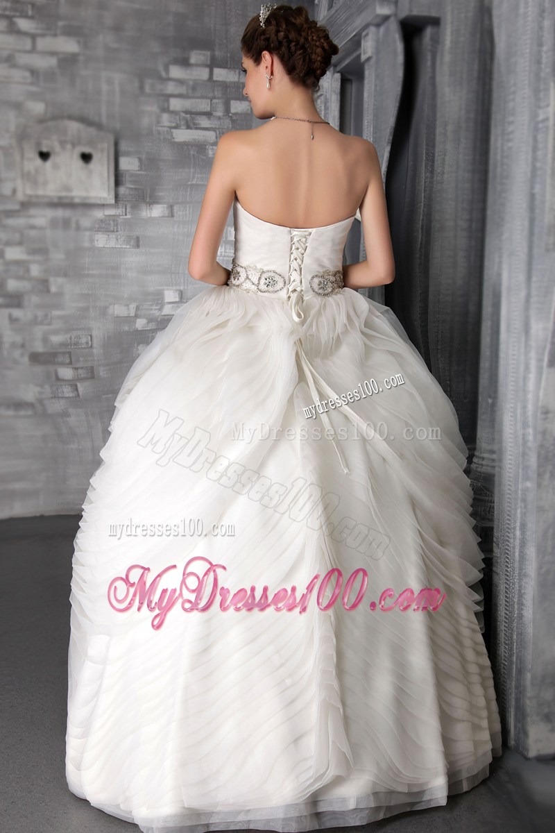 Layers Puffy Strapless Bridal Dress with Beading Sash For Ladies