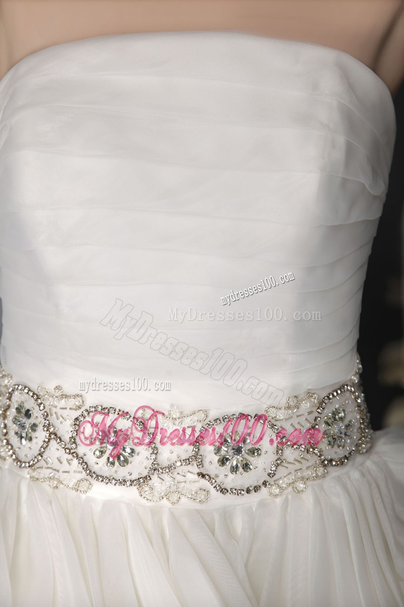 Layers Puffy Strapless Bridal Dress with Beading Sash For Ladies