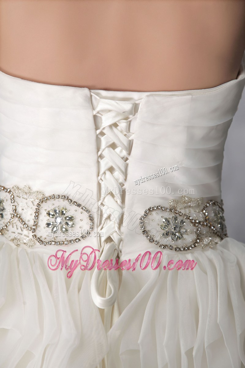 Layers Puffy Strapless Bridal Dress with Beading Sash For Ladies