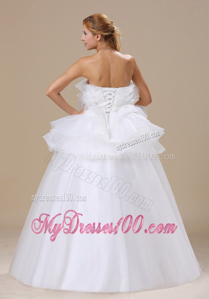 Unique Floor-length Bridal Gowns with Ruffled Neckline and Appliqued Sash