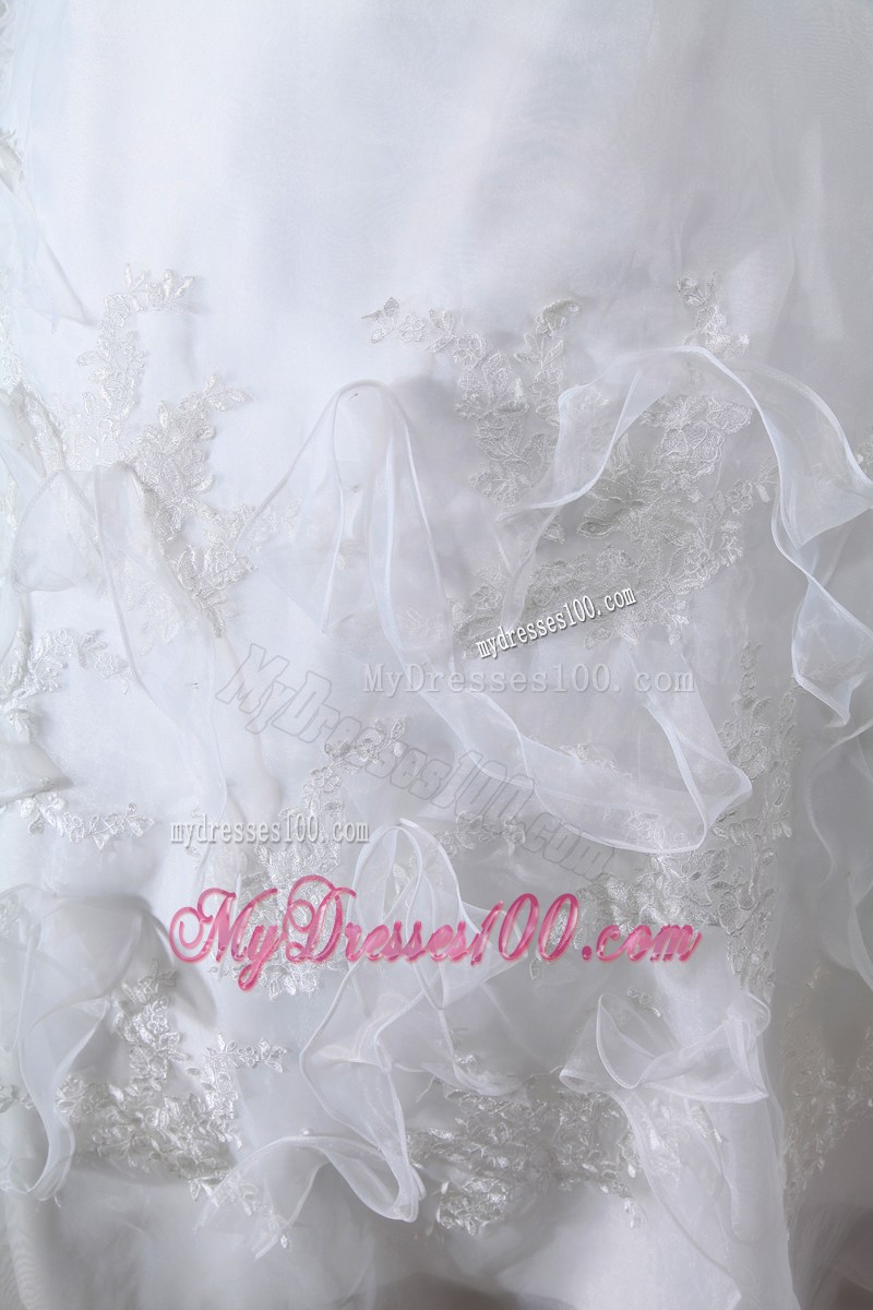 Sweetheart Puffy Wedding Gowns with Ruffles and Hand Made Flowers Sash