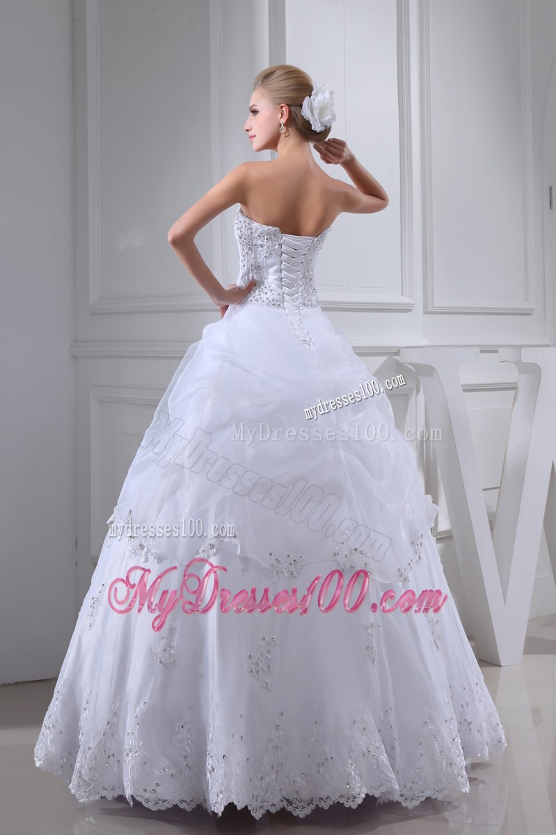 Diamonds and Beadings Decorated Pick-ups Bridal Gowns with Lace Edge