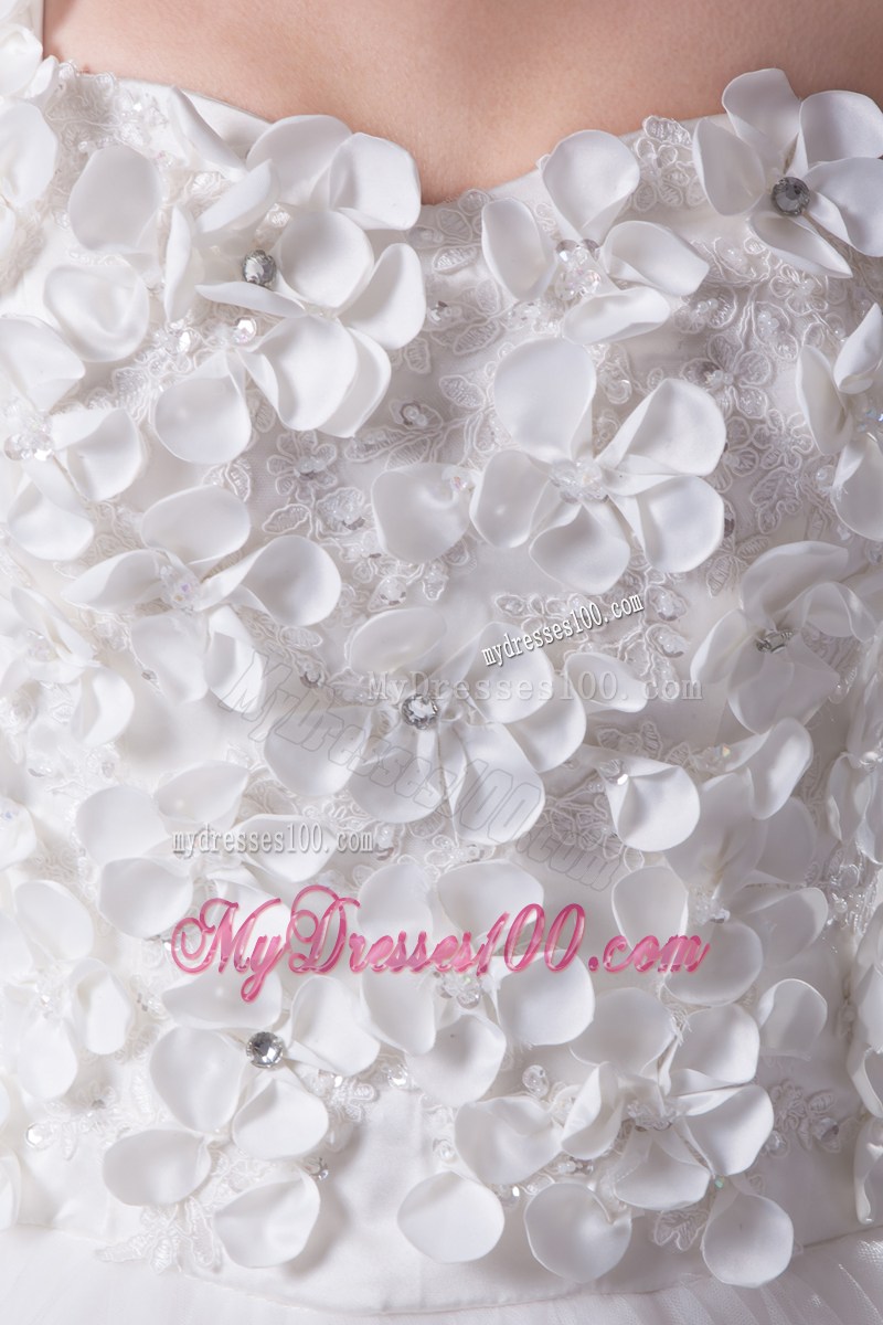 One Shoulder Small Hand Made Flowers Wedding Bridal Gowns with Court Train