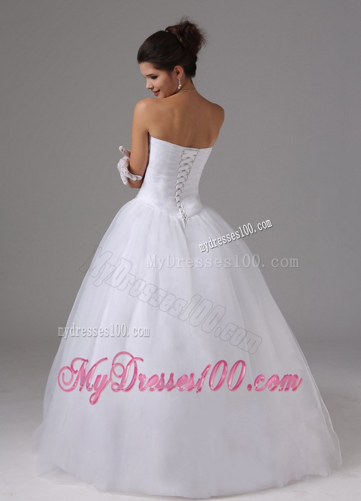 Lace-up Back Sweetheart Puffy Dress for Wedding with Diamonds and Appliques