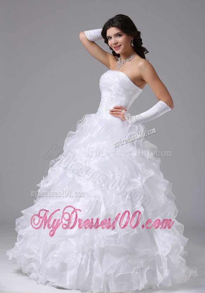 Ruches and Ruffles Accent Floor-length Lace-up Dress for Wedding