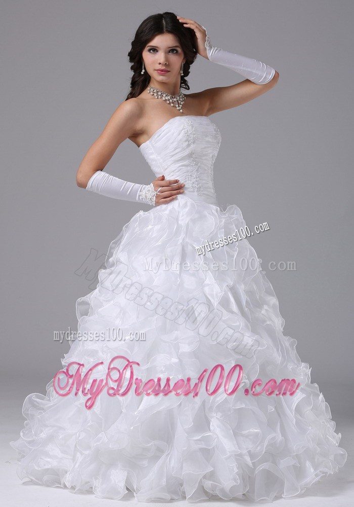 Ruches and Ruffles Accent Floor-length Lace-up Dress for Wedding